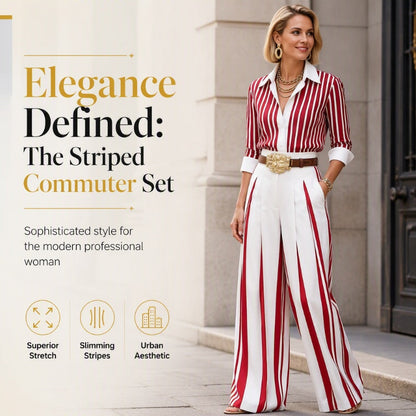 Women’s Casual Striped Shirt & Wide Leg Pants
