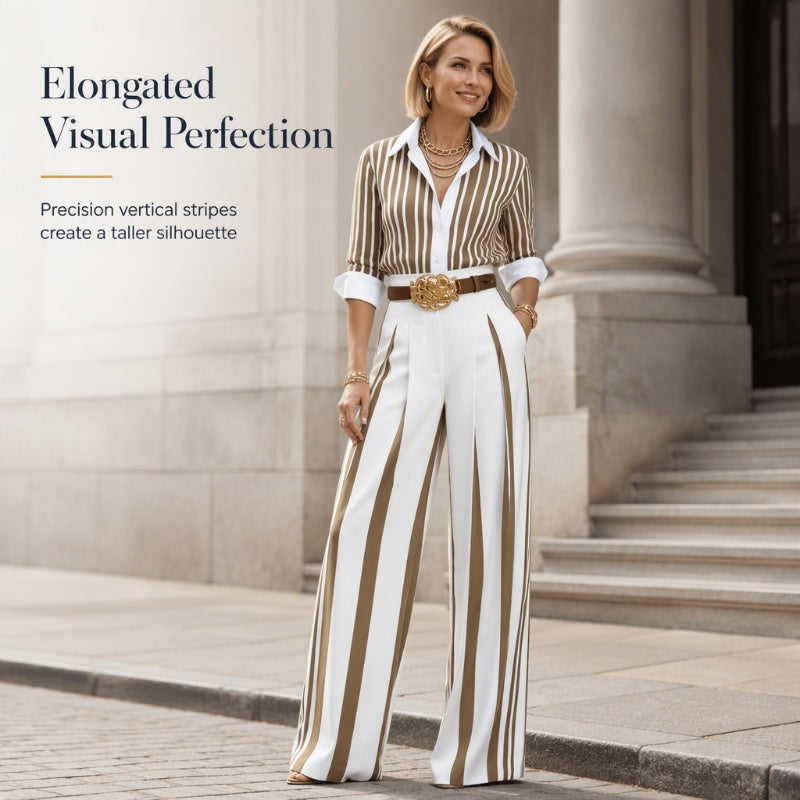 Women’s Casual Striped Shirt & Wide Leg Pants