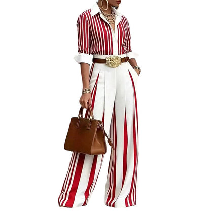 Women’s Casual Striped Shirt & Wide Leg Pants