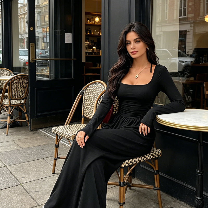 Women's Casual Square Neck Wide-Leg Jumpsuit
