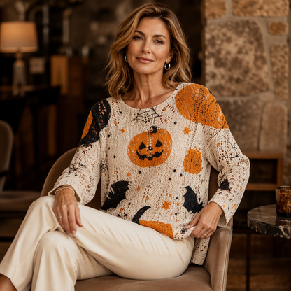 Women's Halloween Pumpkin Crochet Knit Top