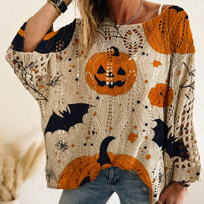 Women's Halloween Pumpkin Crochet Knit Top