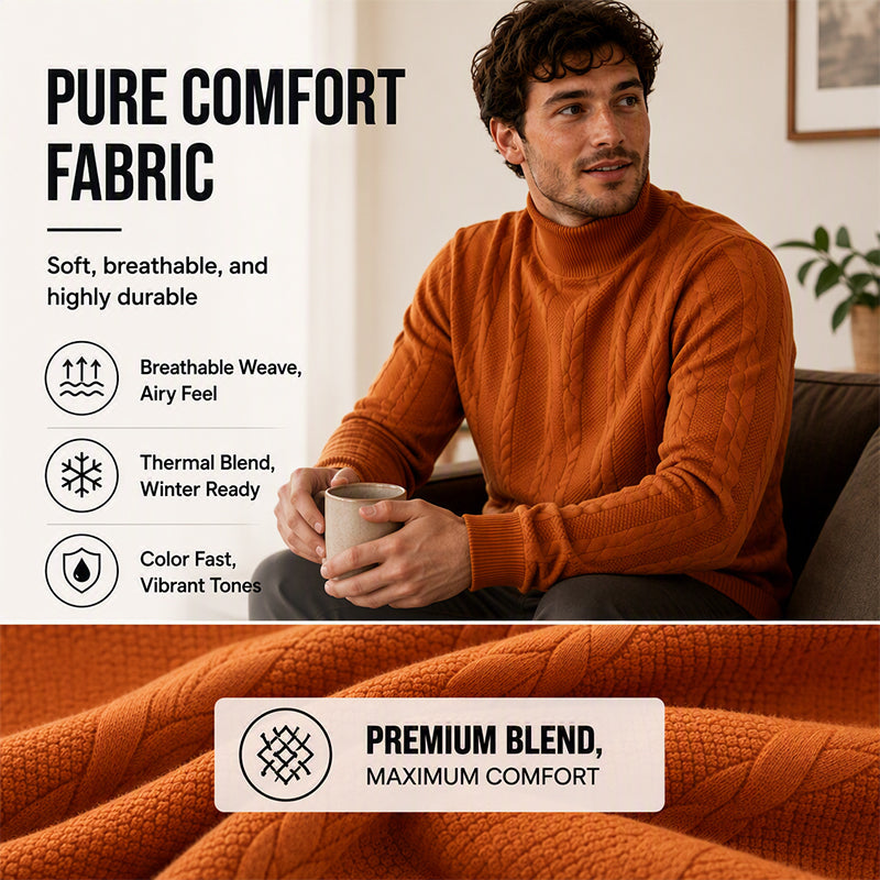 Men's Turtleneck Cable Knit Sweater