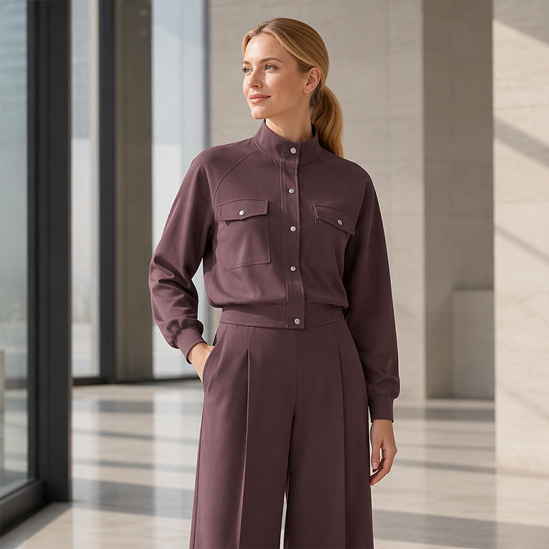Women's Stylish Jacket & Wide Leg Pants 2-Piece Set