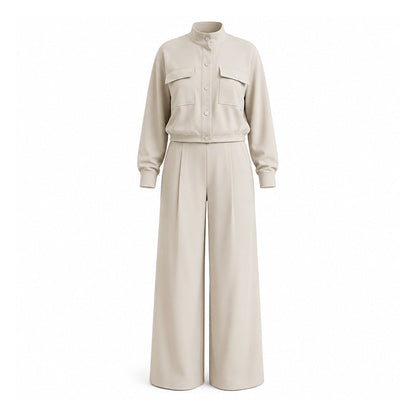 Women's Stylish Jacket & Wide Leg Pants 2-Piece Set