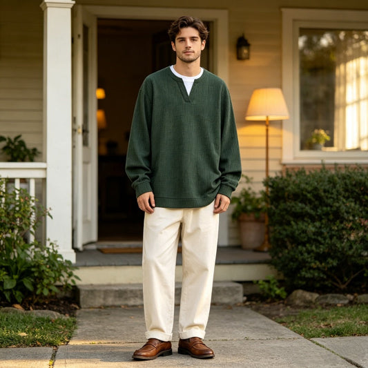 Men's Waffle Long Sleeve Fake Two-Piece Top