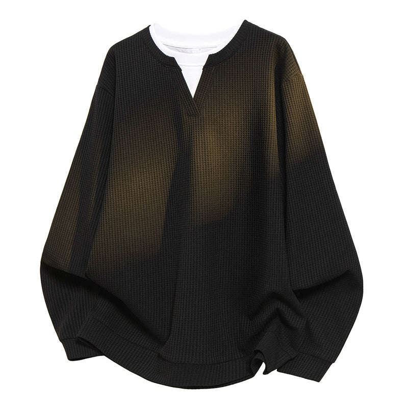 Men's Waffle Long Sleeve Fake Two-Piece Top