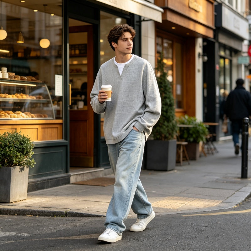 Men's Waffle Long Sleeve Fake Two-Piece Top