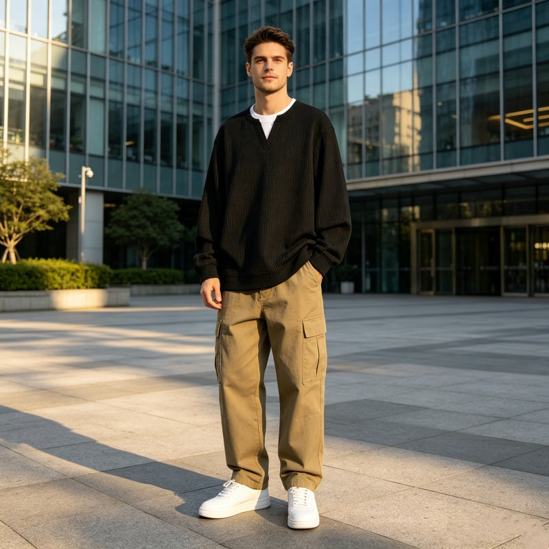 Men's Waffle Long Sleeve Fake Two-Piece Top
