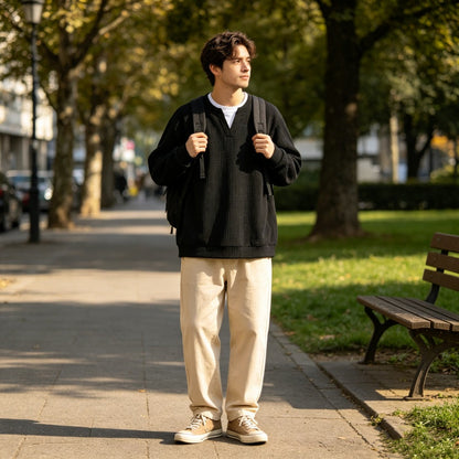 Men's Waffle Long Sleeve Fake Two-Piece Top