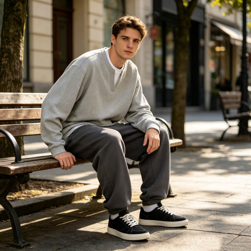 Men's Waffle Long Sleeve Fake Two-Piece Top