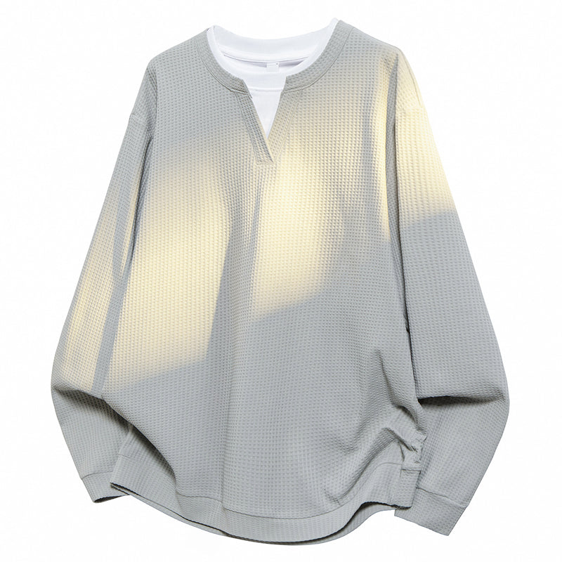 Men's Waffle Long Sleeve Fake Two-Piece Top
