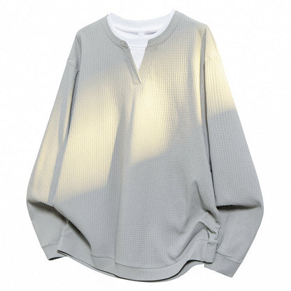 Men's Waffle Long Sleeve Fake Two-Piece Top