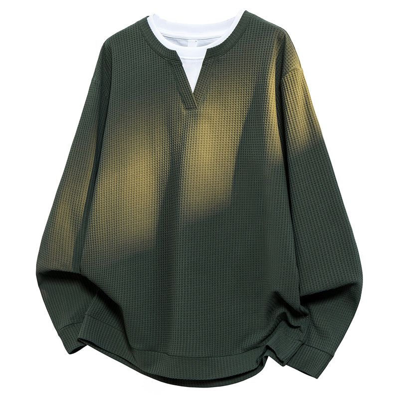 Men's Waffle Long Sleeve Fake Two-Piece Top