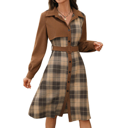Women's Retro Plaid Button Down Dress