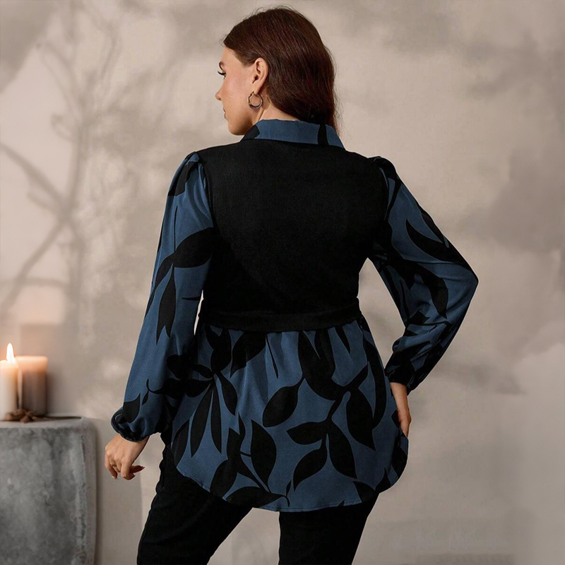 Women’s Elegant Fake 2-Piece Printed Shirt