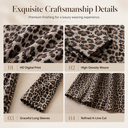 Women's Casual Leopard Print Long Sleeve Maxi Dress
