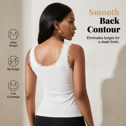 Women's Slim Fit Sleeveless Top Ribbed Cami with Built-in Cups and Lace