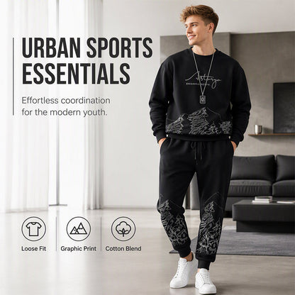 Men's Trendy Printed Sweatshirt & Sweatpants Set