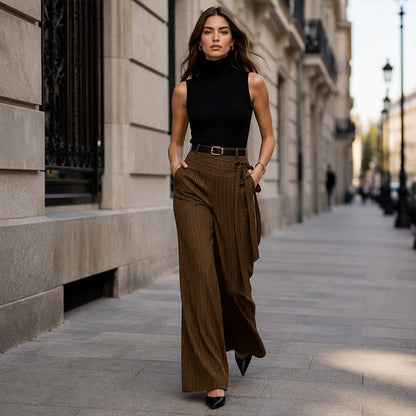 Women's Casual Striped Wide-Leg Pants