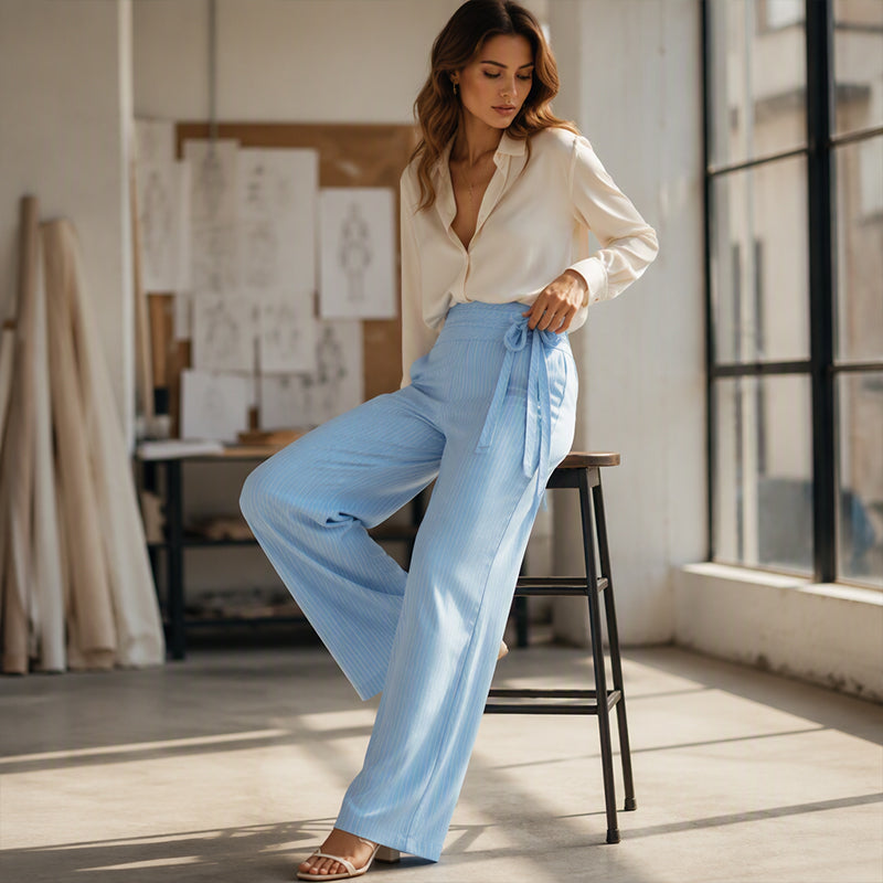 Women's Casual Striped Wide-Leg Pants