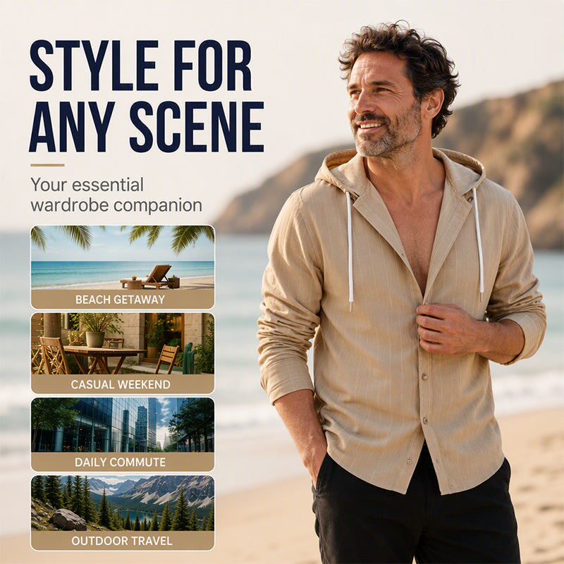 Men's Striped Long Sleeve Hooded Shirt