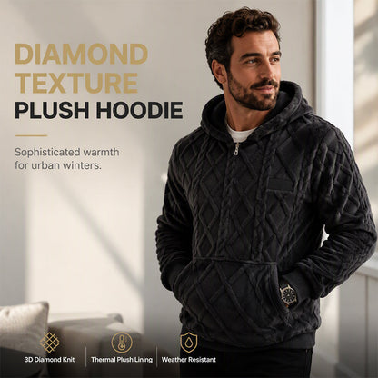 Men's Plush Diamond Cable Knit Textured Hoodie