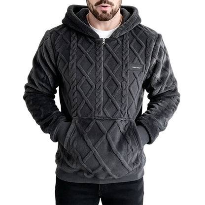 Men's Plush Diamond Cable Knit Textured Hoodie