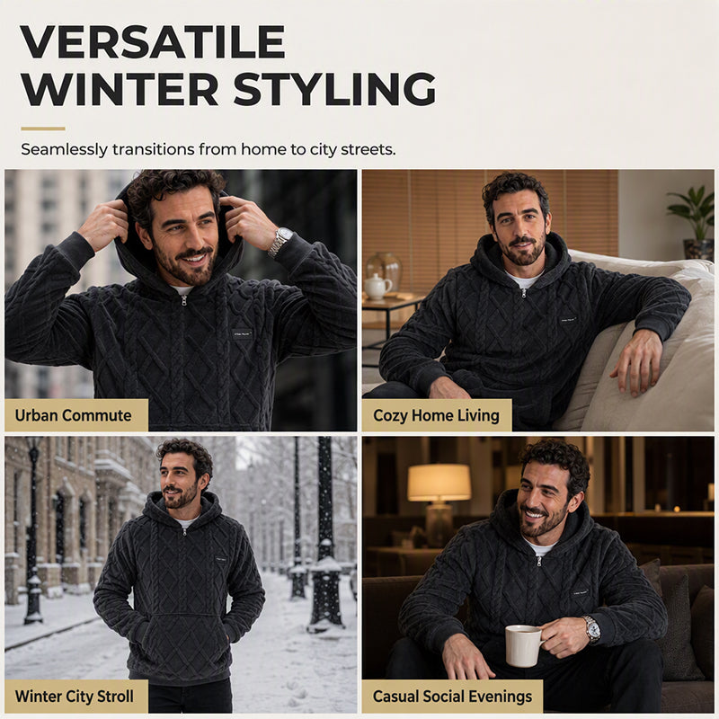 Men's Plush Diamond Cable Knit Textured Hoodie