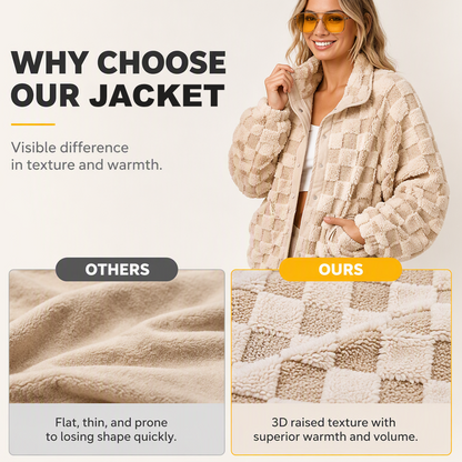 Women's Checkerboard Snap Button Plush Jacket