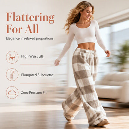 Women's Plush Plaid Wide-Leg Pants