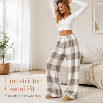 Women's Plush Plaid Wide-Leg Pants