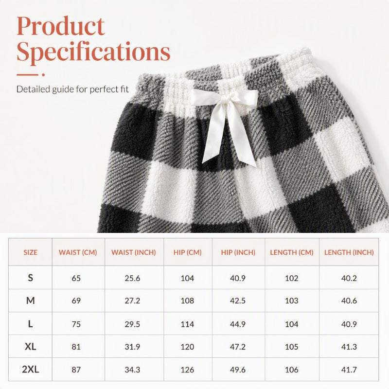 Women's Plush Plaid Wide-Leg Pants
