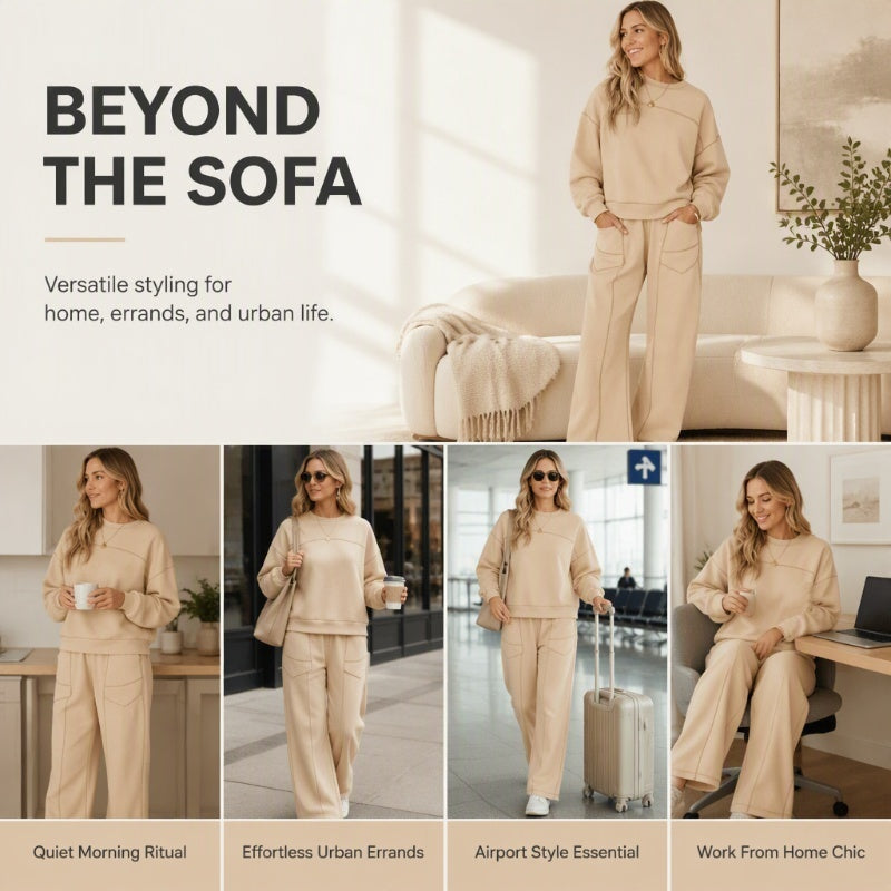 Women's Pullover Sweatshirt & Wide-Leg Pants Set