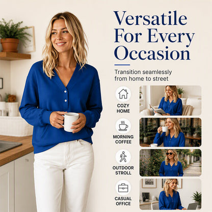 Women's Casual V-Neck Button Sweatshirt