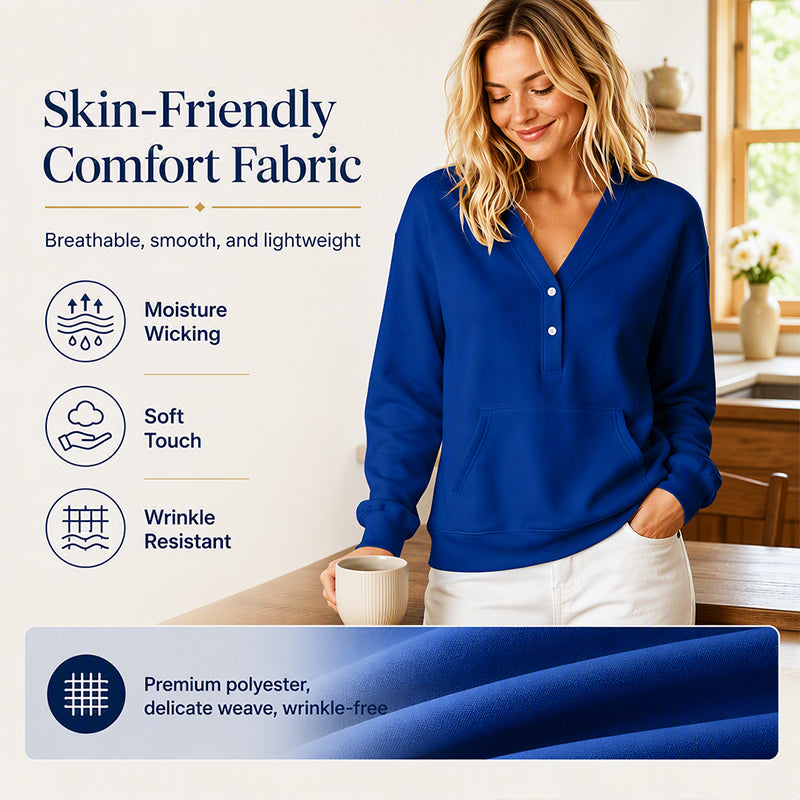 Women's Casual V-Neck Button Sweatshirt