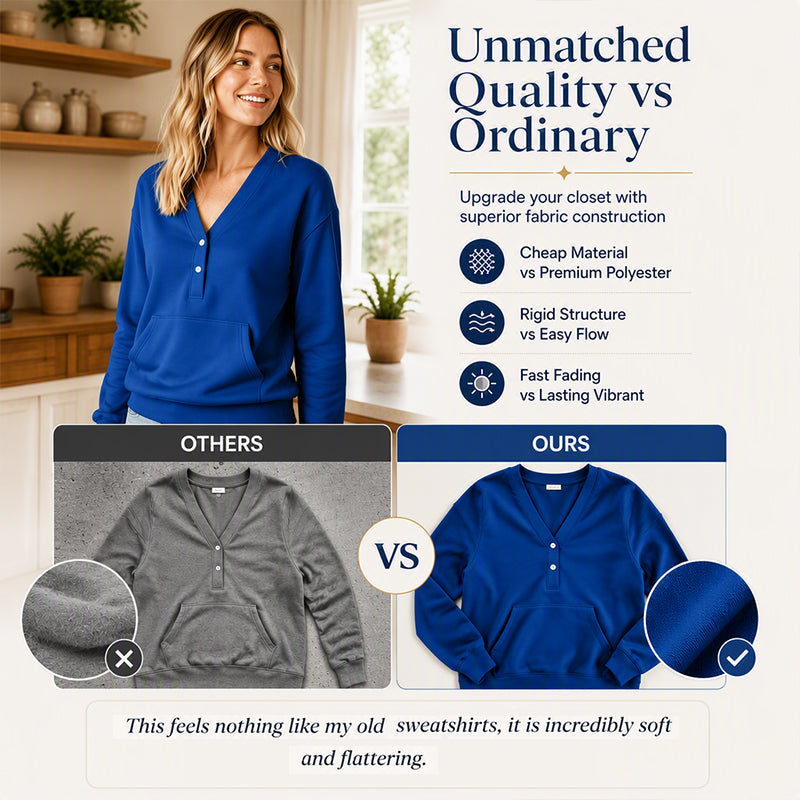 Women's Casual V-Neck Button Sweatshirt