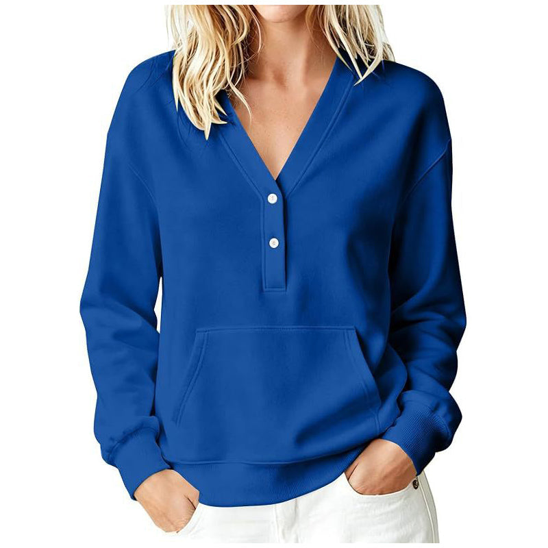 Women's Casual V-Neck Button Sweatshirt