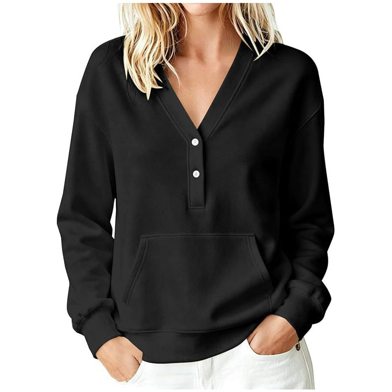 Women's Casual V-Neck Button Sweatshirt