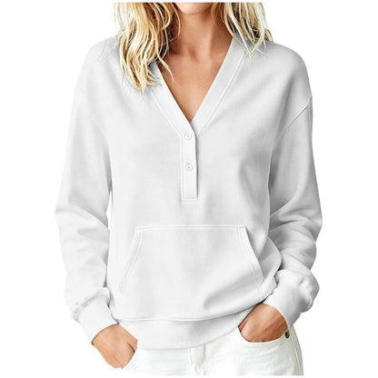 Women's Casual V-Neck Button Sweatshirt