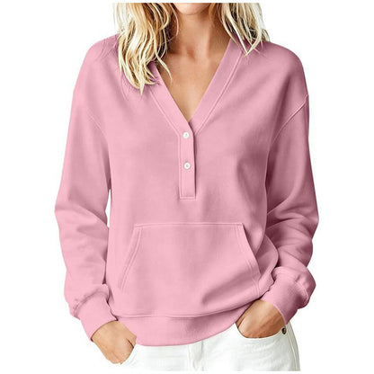 Women's Casual V-Neck Button Sweatshirt