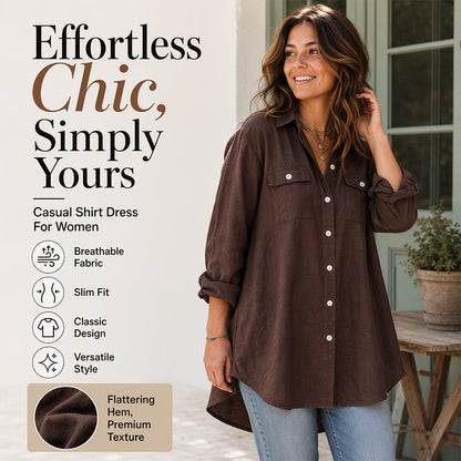 Women's Cotton Linen Long Sleeve Shirt Dress