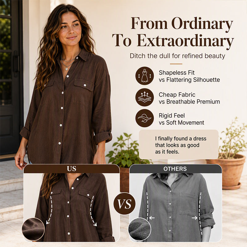 Women's Cotton Linen Long Sleeve Shirt Dress
