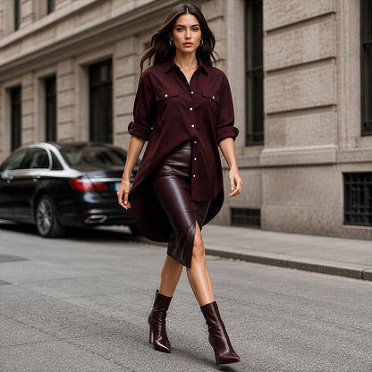 Women's Cotton Linen Long Sleeve Shirt Dress