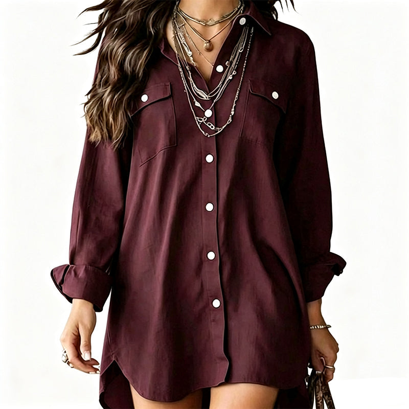 Women's Cotton Linen Long Sleeve Shirt Dress