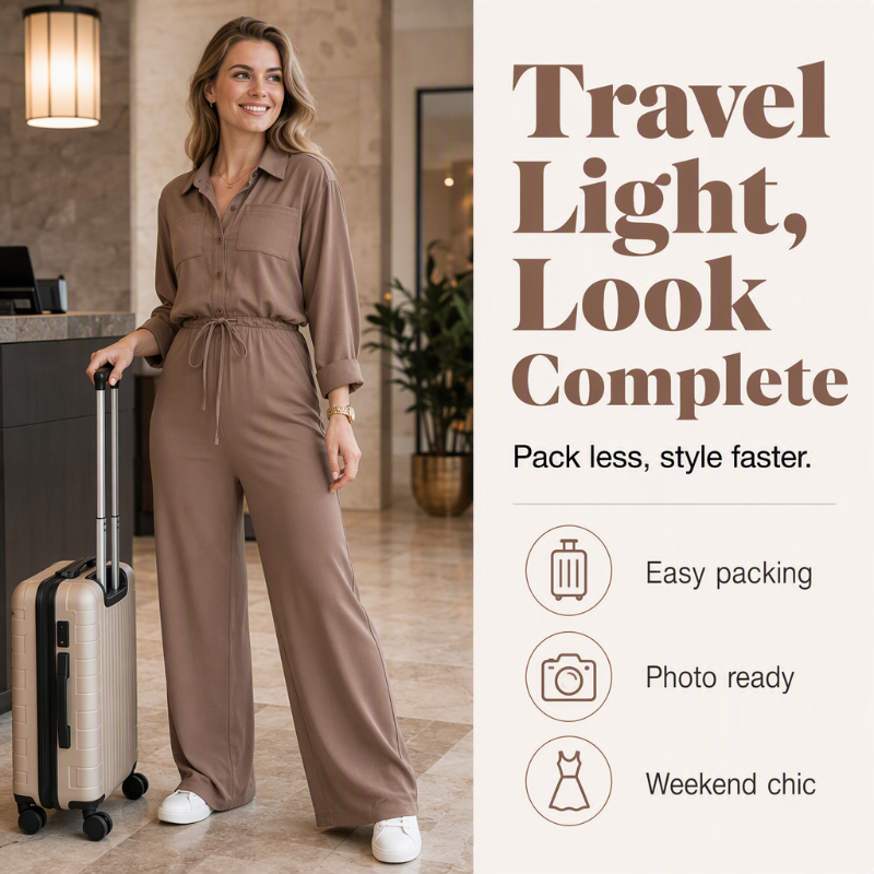 Women's Waist-Defining Shirt Jumpsuit