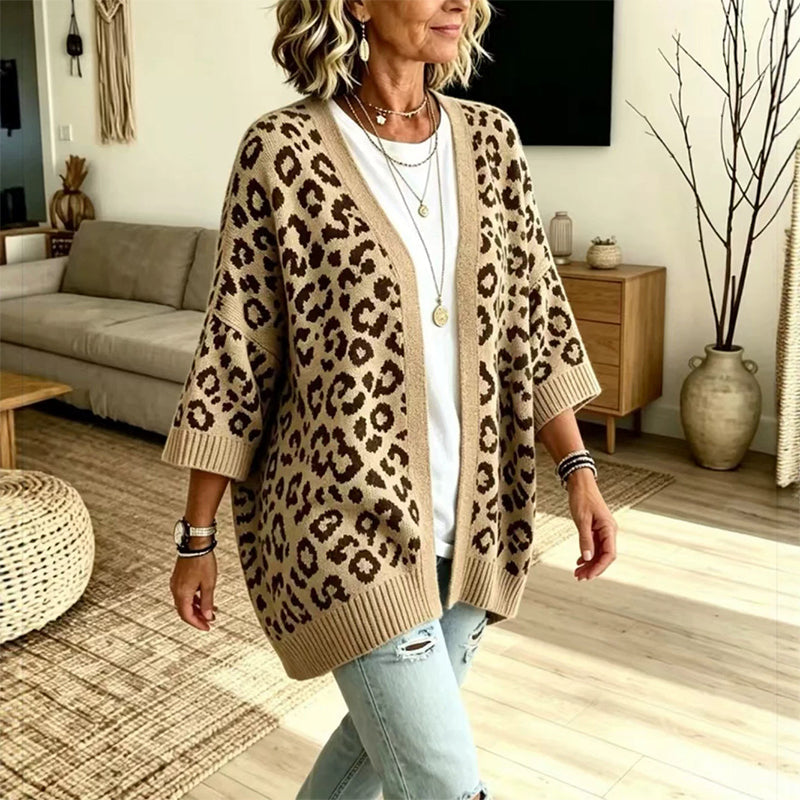 Women's Chic Leopard Print Knit Cardigan