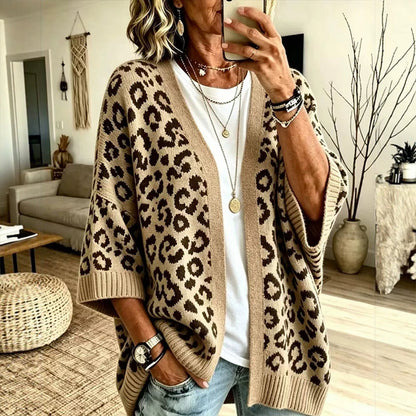 Women's Chic Leopard Print Knit Cardigan