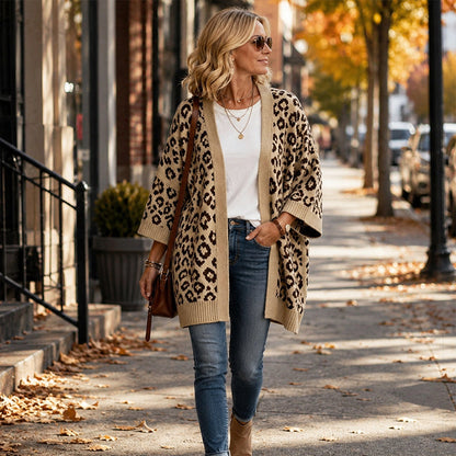 Women's Chic Leopard Print Knit Cardigan