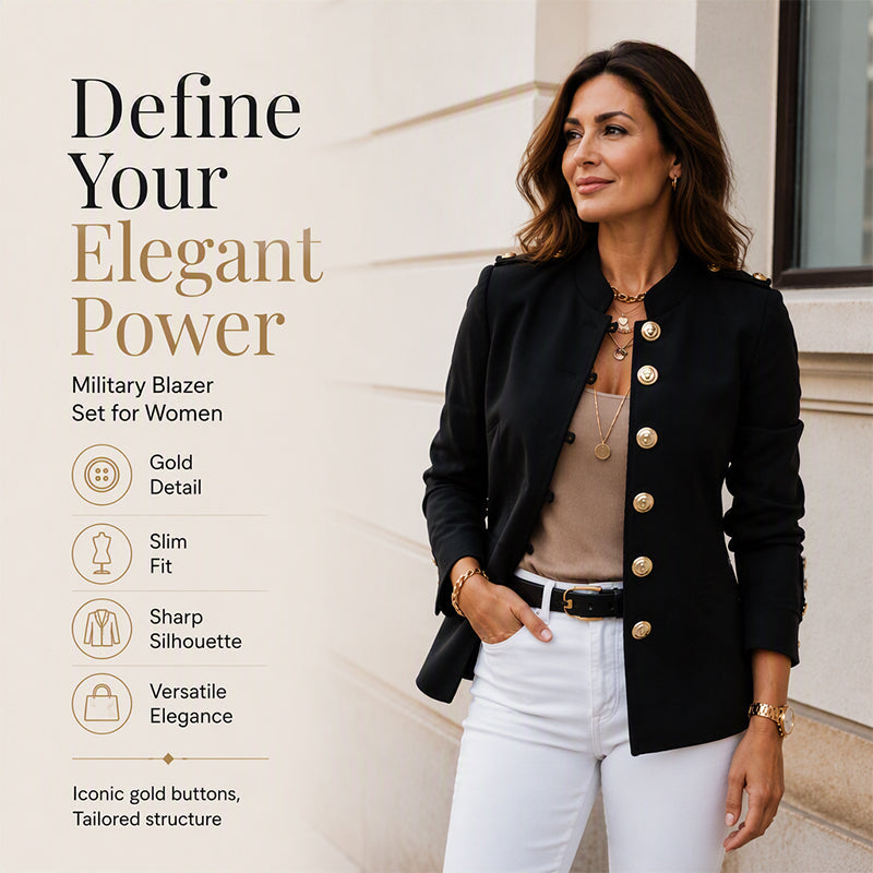 Women's Elegant Slim Fit Blazer with Gold Buttons